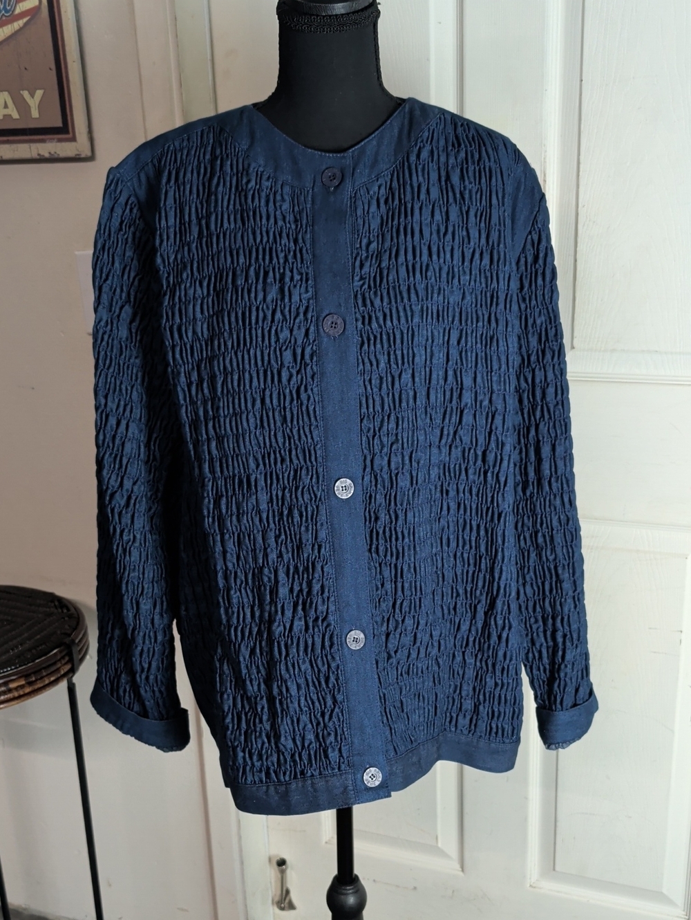 Vintage Wearable Art Textured Denim Jacket Gene Ewing BIS Japanese Minimalist 2X